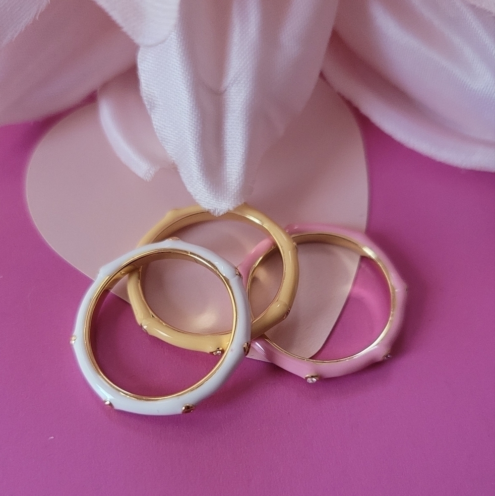 Adornia Enamel Stackable Set Rings Yellow Pink White